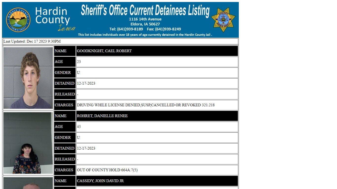Hardin County Current Detainees